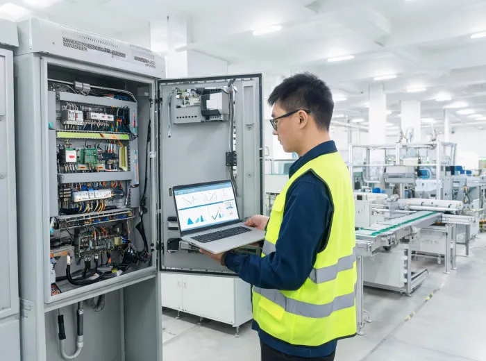 Controls engineer validating a VFD cabinet